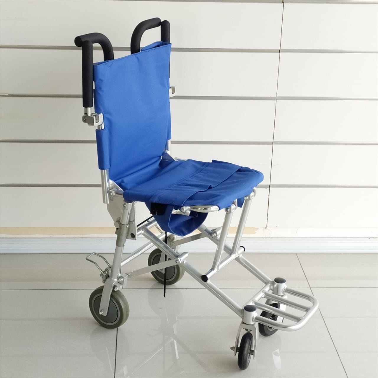 Stainless Steel Transport Wheelchair Blue
